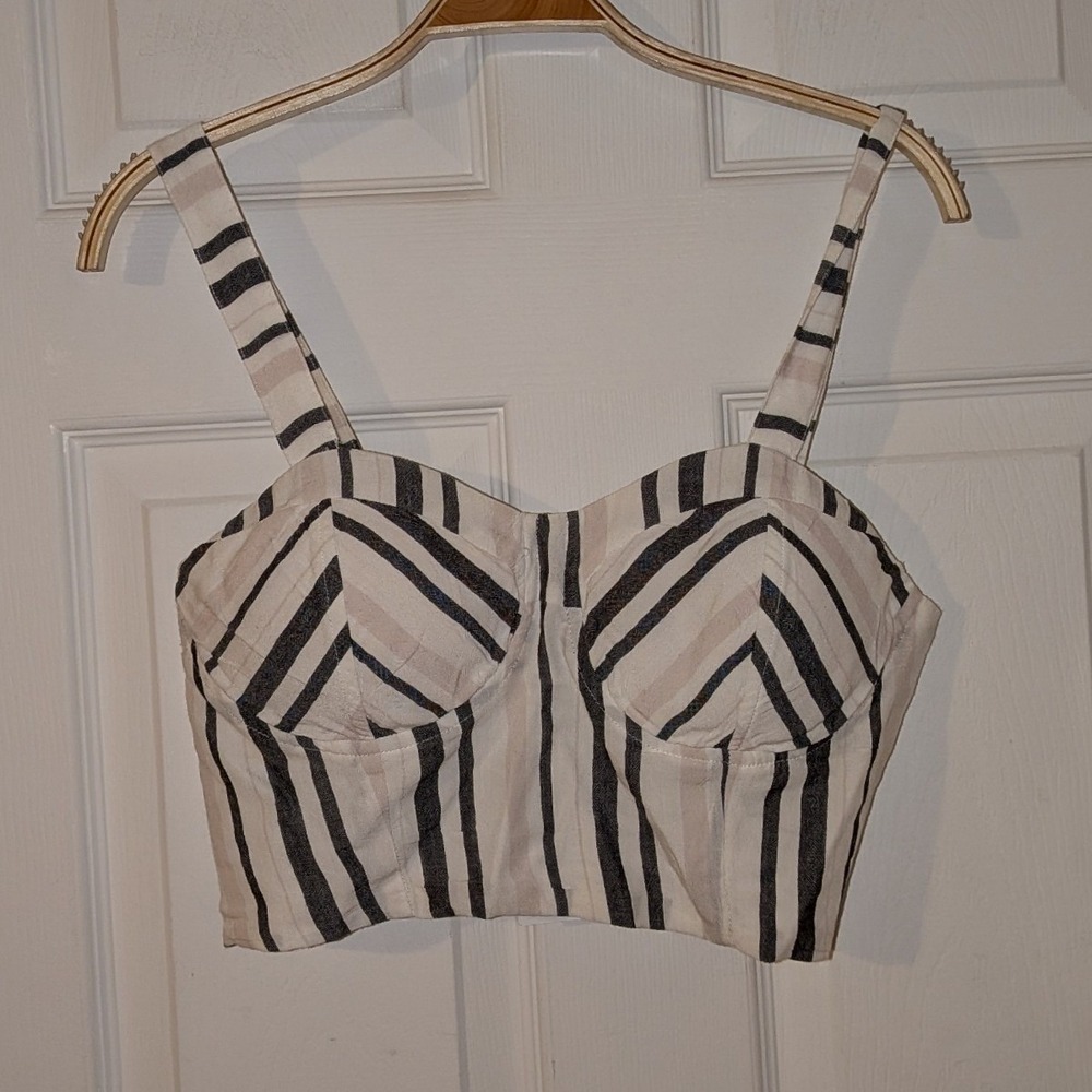 American Eagle Striped‎ Bustier Crop Top Sweetheart Smocked Back Medium NWT